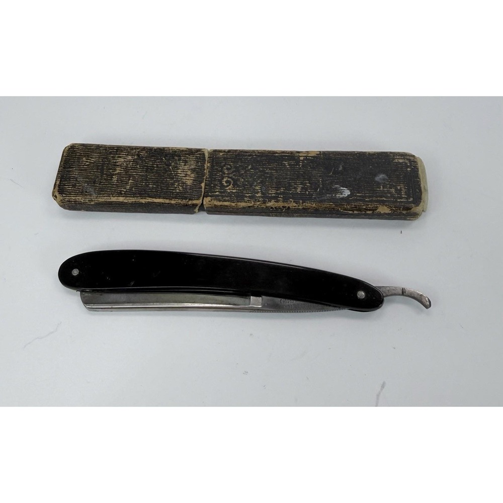 Straight Razor Vintage Shefield Steel Made In Germany Hollow Ground Black Handle